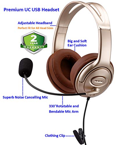 Usb Headset With Microphone Noise Cancelling And Volume Controls, Computer Pc Headset With Voice Recognition Mic For Dragon Skype Teams Zoom Softphones Conference Calls Online Education Gaming Etc #TOP3