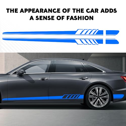 Image of 2PCS Car Side Skirt Decals, Auto Body Large Stickers, Waterproof PVC Racing Long Stripes Personalized Stickers, Car Stripe Stickers Decor Racing Accessories for Cars Trucks SUVs (Blue)