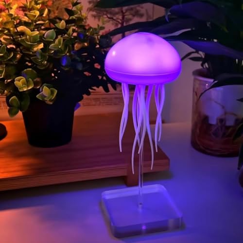 Image of IXWQ Jellyfish LED Night Light Lamp Color Changing Baby Room Decor Dancing Legs for Kids, Girls, Boys Ocean Lovers Aesthetic Ambient Rechargeable Light with Hanging Base,Birthday,Diwali Gift