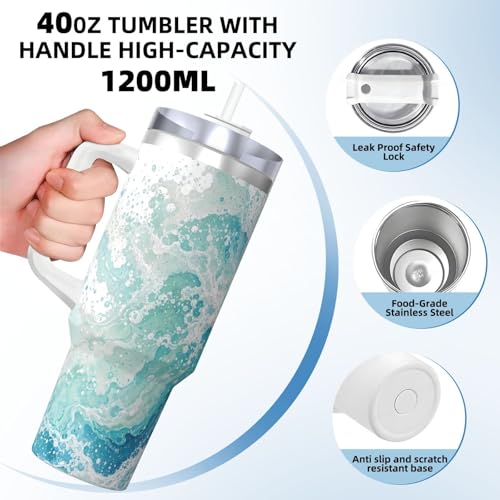 Vaso aislado Ocean Wave Soccer de 40 oz con asa y tapa 5