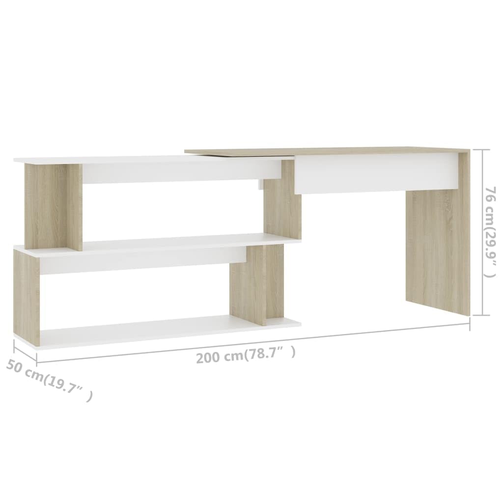 vidaXL Escritorio Esquinero de Ordenador Estudio Ejecutivo Oficina Despacho Mueble Duradera Robusta Estable Madera Contrachapada Blanco Roble Sonoma