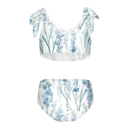 Girls Wildflower Lavender Pattern Swimsuit Two Pieces Bikini Set Bathing Suits Swimwear Crop Top Swimsuit Set2