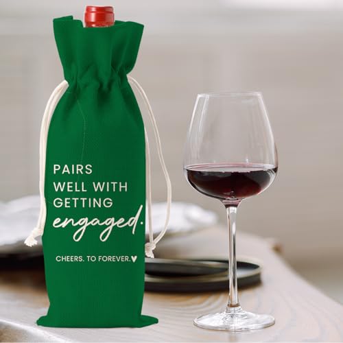 Image of Engaged Engagement Gifts for Couples Her Engagement Party Decorations | St Patricks Day Decorations Green Party Decor for Couple Wine Bag Pairs Well with Gettig Engaged Wine Accessory Sets