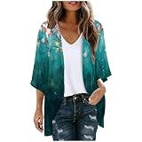Prime Shopping Online Women Summer Kimono Cardigan Short Sleeve Lightweight Cover Up Open Front Tops for Women Trendy Outfits Lightweight Cardigans for Women Plus Size Blue L