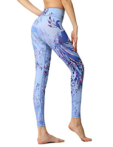 Tanst Sky Yoga Leggings for Women, Plus Activewear Pants 7/8 Length Cycling Tigths Lightweight 4 Way-Stretch Shapewear Soft Polyester Tummy Control Compression Apparel Blue XX-Large