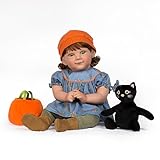 Paradise Galleries 19 Inch Realistic Reborn Toddler Girl Doll in Halloween Inspired Outfit, Pumpkin Beanie with Plush Black Cat and Trick or Treat Bag – Pumpkin Spice