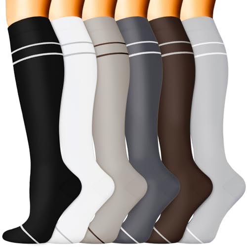 Image of Sooverki Compression Socks for Women & Men 6 Pairs is Best Supportive Knee High Stockings for Circulation, Travel, Nurses