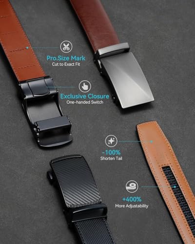 35mm Dress Genuine Leather Men’s Ratchet Belt Adjustable Golf Pants Casual Gift..3