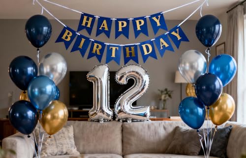 12. Geburtstag Dekoration Junge Geburtstagsdeko Jungen 12 Jahre 12. Ballon Metallic Silber Blau Gold Deko Luftballon 12. Geburtstag Party Deko Junge(12.)