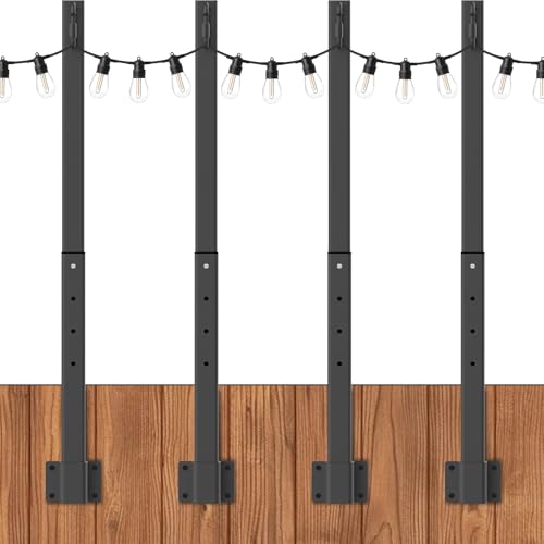 zoegi 4 Pack 2.8FT String Light Poles,Light Poles for Outside Lights,Outdoor Brackets Hanging Lights,Metal Stand for Deck Patio,Backyard,Wedding,Deck,Party