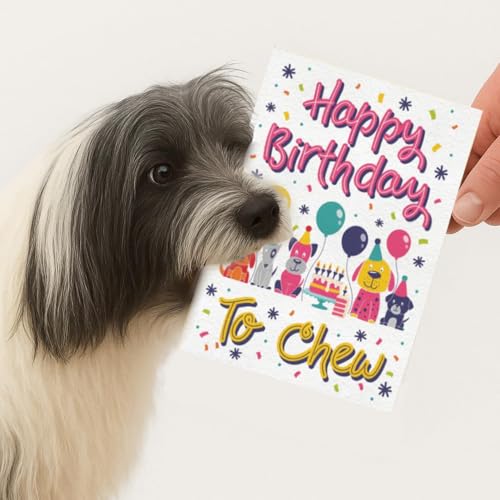 Scoff Paper Edible Happy Birthday Dog Card – The Card Your Dog Can Eat! Happy Birthday to CHEW, Single A5, Bacon Flavoured Card. Ideal Treat, Snack, Gift Or For Your Pet