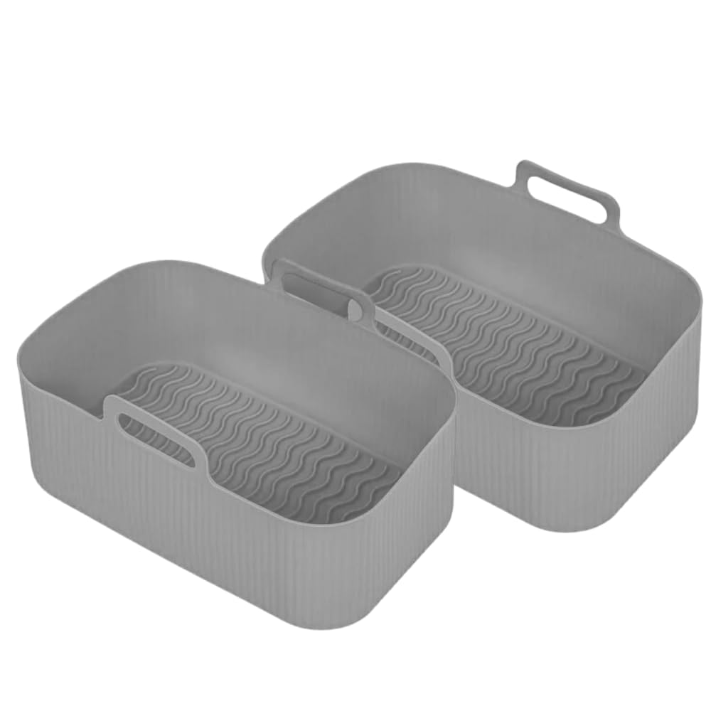 ONESAVESilicone Pot Air Fryer Liners for Ninjas Dual Air Fryer, Reusable Double Silicone Air Fryer Liner, Air Fryer Accessories Air Fryer Basket for Air Fryer, Oven, and Microwave - 2PCS (Grey)