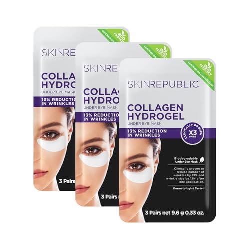 Skin Republic Collagen Eye Patches for Younger Looking Eyes | Helps with Fine Lines and Wrinkles | Reduces Dark Circles & Undereye Bags | Made in Korea| Pack of 3| 9 Pairs of Eye Patches
