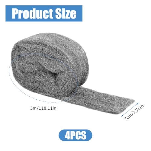 4 Rollen Stahlwolle Gegen Mäuse 3 M X 7 cm, 0 Mäuseschutz Stahlwolle Fein, Kann Leicht Auf die Gewünschte Größe Und Form Zugeschnitten Werden, für Löcher, Wandspalten, Reinigung Und Polieren