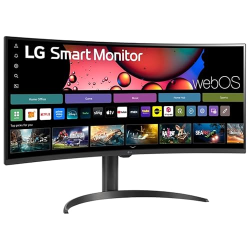 Image of LG 34SR65QC-B 34 Inch Smart Monitor WQHD 1440P Curved Screen with Adjustable Stand Bundle with Elite Suite 18, 2X HDMI Cable and Deco Gear CPS Exclusive 26 Month Protection Pack (BEACH-CPS-26M500)