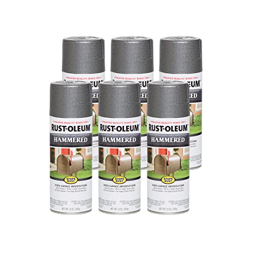 Image of Rust-Oleum Stops Rust Hammered Spray Paint, Gray | Rust Resistant, Indoor and Outdoor, Beautiful Finish on Metal, Wood and More, Sprays from Any Angle, 6 Pack