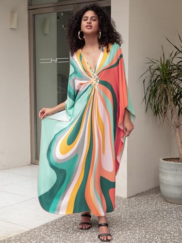 Image of KEYLORTING Plus Size Kaftan Dress Women, African Moo Moo Print Caftan, Batwing Dress, Beach Cover Up for Party and Loungewear