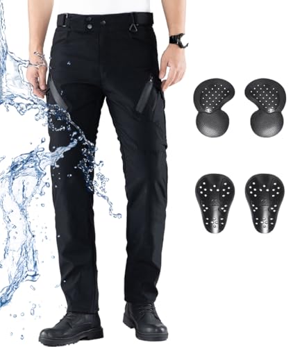 CTBQiTom Pantaloni Moto Uomini e Donne con Protezioni, Impermeabile e Traspirante Pantaloni Motocross Biker con Protezione CE Rimovibile,Nero,L