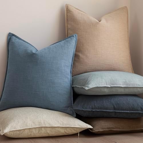 Foindtower Set of 2, Decorative Linen Soild Throw Pillow Covers Soft Accent Cushion Euro Case Boho Farmhouse Pillowcase for Chair Couch Sofa Bedroom Living Room Home Decor 16 x 16 Inch Misty Blue