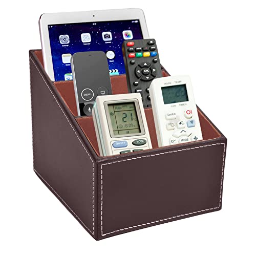 Discoball PU Leather Desk Organiser Remote Controller Holder - 3 Compartment Pencil Holder Desk Tidy Business Card Pen Mobile Phone Storage Box Cosmetics Organizer