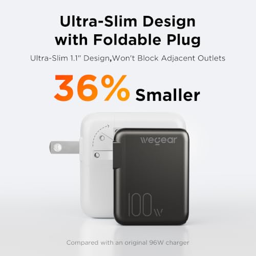 100W GaN III Wegear 3-Port Slim Foldable USB-C Wall Charger Block (Blk or Silver) - image 5
