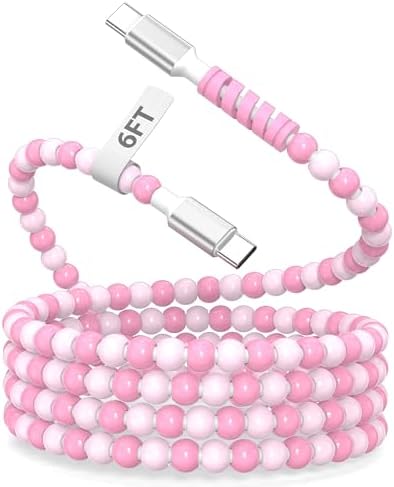 iMangoo 6 ft USB C Cable Beaded Charging Cord Pink image 5