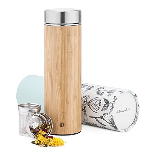 Navaris Botella con Filtro para té - Termo de 500 ML para Hacer infusiones y tés - Tetera con infusor extraíble para Transportar Bebidas Calientes - Imagen 8