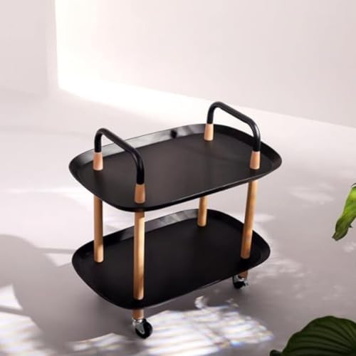 Mesa de Centro ou Lateral com Rodinhas 2 Prateleiras Moderna e Elegante (Preto/Retangular)