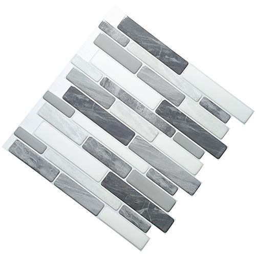 Art3d 10-Sheet Self Adhesive Backsplash, 12 in. x 12in. Grey Marble Design 3D Wall Panels