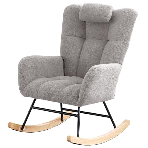 Mersybehe ロッキング チェア ロッキングチェア 室内 揺れる椅子 読書 椅子 ラウンジ リクライニング 一人掛け ?人ソファ 大人用 疲れない いす ハイバック 寝室用 ベランダ ガーデン 客間用 北欧風 組み立て簡単 耐荷重136kg 屋内 屋