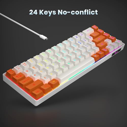 Image of GEODMAER 65% Gaming Keyboard, LED Backlit Mini Wired Keyboard, Ultra-Compact Anti-Ghosting No-Conflict 68 Keys Membrane Gaming Wired Keyboard for PC Laptop Windows Gamer(White-Orange)