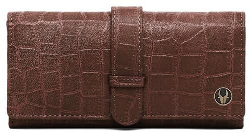 Image of WildHorn Women's Genuine Leather RFID Blocking Wallet | Tri-Fold High-Capacity Ladies Purse with Card Slots, Zipper Coin Pocket & Snap Closure | Ideal Gift for Women (Maroon Croc)