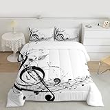Erosebridal Musical Note Comforter Set Spin Music Quilted Duvet Classical Music Quilt Set Queen Size Retro Style Duvet Set for Kid Adult Ultra Soft Down Alternative Home Decoration