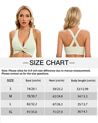 Mathacino Women's Workout Sports Bras Twist Front Fitness Backless Padded Low Impact Bra Yoga Crop Tank Top Green #TOP4