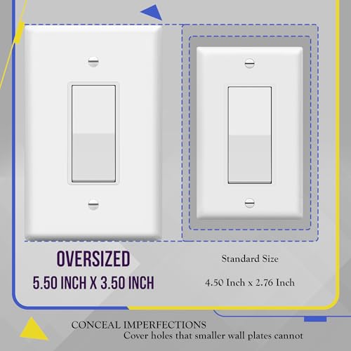ENERLITES Decorator Light Switch or Receptacle Outlet Wall Plate, Over-Size 1-Gang 5.5" x 3.5", Unbreakable Polycarbonate Thermoplastic, UL Listed, 8831O-W-10PCS, White (10 Pack) by ENERLITES - Image 2
