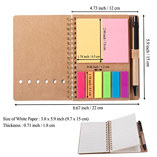 Wilfans 2 Packs Spiral Notebook Steno Pads Lined Notepad With Pen In Holder, Sticky Notes, Page Marker Colored Index Tabs Flags, 4.73"X5.9" Kraft Paper Cover Small Pocket Notebooks (Brown 2 Packs) #TOP1