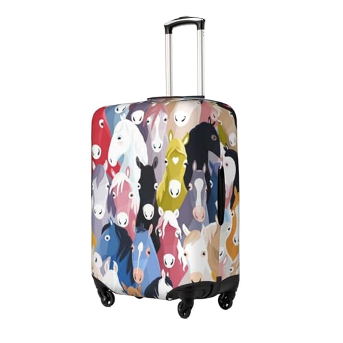 Colourful Cartoon Horses Print Suitcase Cover Luggage Protector Washable Elastic Fashionable Travel Gear Cover2