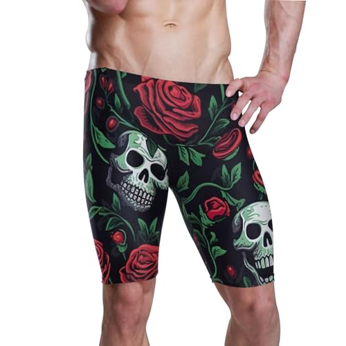 Sugar Skull Skeleton Gothic Flowers Mens Swim Jammers Swimsuit XL B0400676