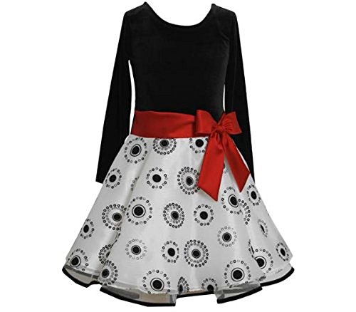 Bonnie Jean Little Girls Black White Dot Hipster Special Occasion Dress (6, Multi)