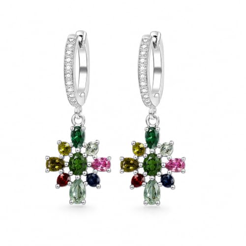 Boucles d'oreilles femme argent 925 et tourmaline multicolore bohème