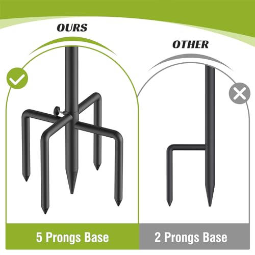 Forlogic Bird Feeder Pole 76 Inches Shepherd Hooks for Outdoor, Heavy Duty Bird Feeder Pole for Garden Decor, Black Shepherd Stand for Plant Baskets Wind Chime with 5 Base Prongs - Thumbnail 4