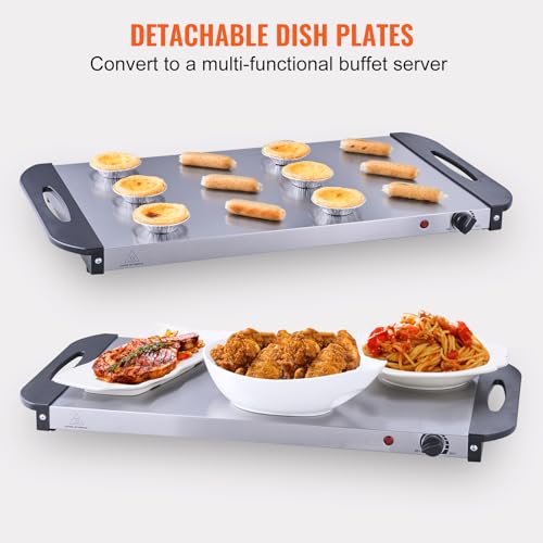 Image of VEVOR Electric Warming Tray, Food Warming Trays for Buffet, Warming Trays with Temp Control, Portable Stainless Steel 7.5 Quart Chafing Dish Set, ETL