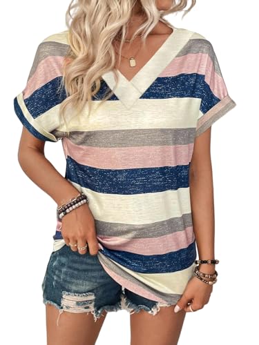 2PCS T Shirts Short Sleeve V Neck Tees Womens Fashion Tops Trendy Soft 2025 Casual Summer Spring Outfits Clothes4