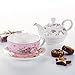 MALACASA Tea for One Set Teapot, Porcelain Tea Pot Set for One, Serving Teapot 11 Ounce, Teacup and Saucer Set, Cup 8.4 Ounce, Saucer 6 Inch, Series SWEET.TIME