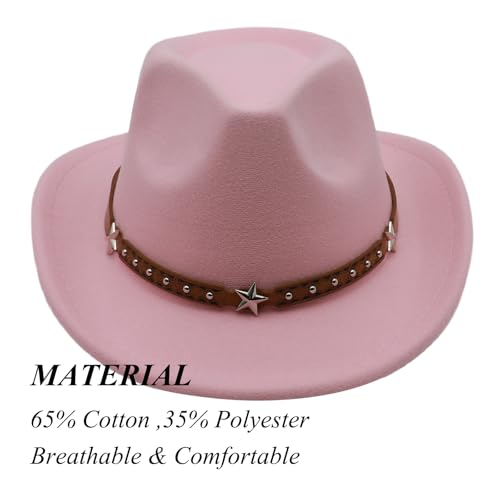 Kids Cowboy Hat for Girls Western Cowgirl Hat with Buckle Belt Pink Wide Brim Fedora Hat2