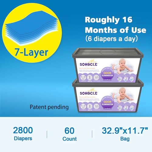 Image of Bags Refill Compatible with Genie Easy Roll Signature Diaper Pail and Platinum Diaper Pail, Upgraded 60 Bags Hold up to 2800 Newborn Diapers, Extra Thickness Powerful Odor Control, Plant Scented