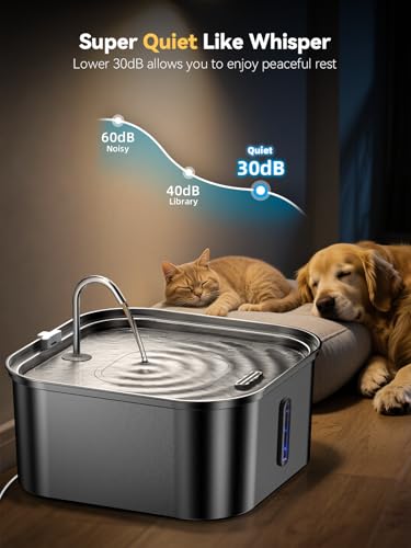 Image of Large Dog Water Fountain 14L /3.7Gal, Stainless Steel Pet Fountain for Large Dogs and Multi-Pets Families, with Visible Window & Extra Wide Drinking Area, Square Design Enlarges Capacity & Saves Space