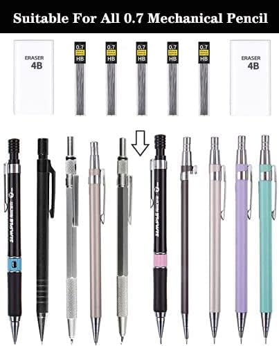 Miniatura 3 de Lifreer Recambios de plomo de 0.7 (1080 unidades), repuestos de plomo irrompibles de 0.028 in y 2 borradores de alta calidad, repuesto de plomo HB