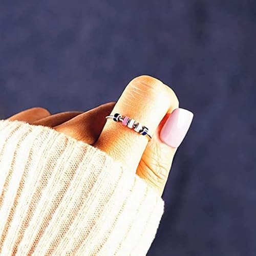 Liu Jun Enamel Fidget Rings For Anxiety For Women, To My Daughter Spinner Rings Color Beads Relief Rings For Girls Aesthetic Jewelry （Pink-5） #TOP2