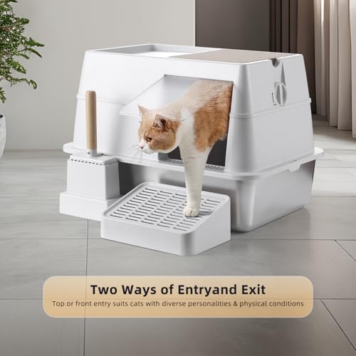 Arenero cubierto para gatos HFAM acero inoxidable grande blanco miniatura 2
